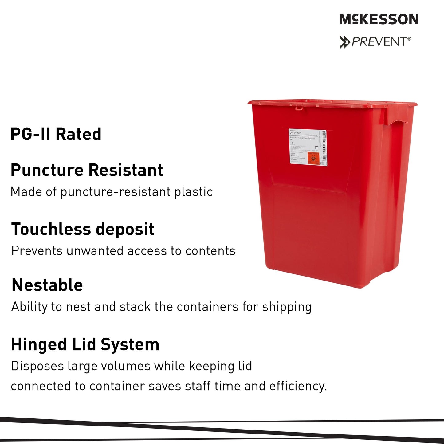McKesson Prevent® Sharps Container, 18 Gallon, 24-3/5 x 17-3/10 x 13 Inch