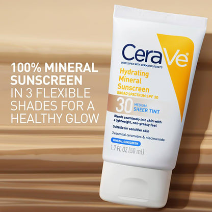 Sunscreen CeraVe® Hydrating Mineral Sunscreen Medium Sheer Tint SPF30 Lotion 1.7 oz. Tube