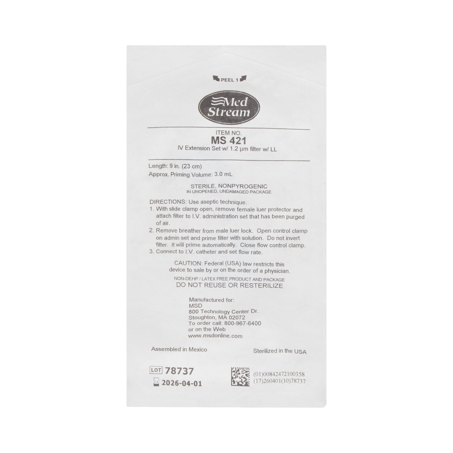 McKesson IV Extension Set, Standard Bore 9-inch Tubing, 1.2 Micron Filter
