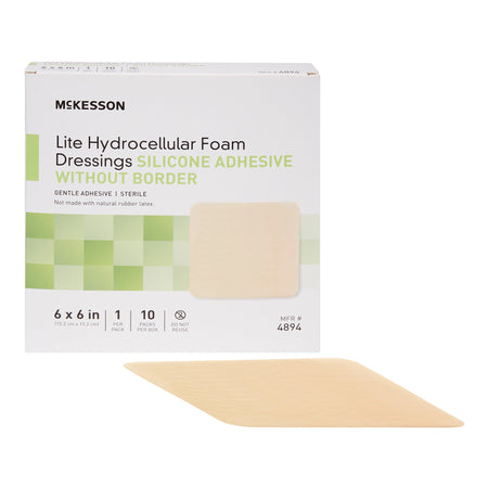 McKesson 4894 Lite Hydrocellular Foam Dressing w/ Silicone Adhesive w/o Border, 6 x 6