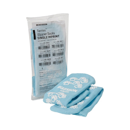 McKesson 40-3849 Terries Slipper Socks, Nonslip Grip Socks, Light Blue, Youth Shoe 5 - 7