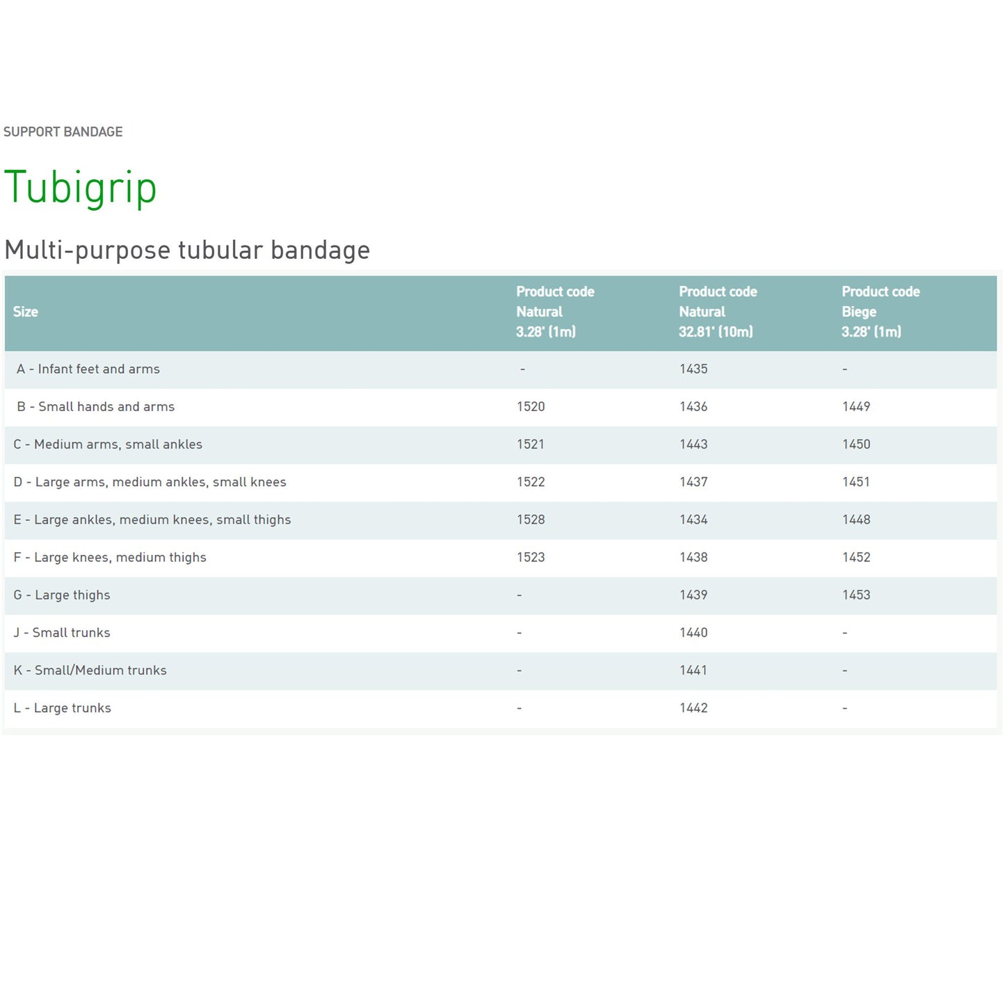 Tubigrip® Pull On Elastic Tubular Support Bandage, 10 Meter, Size G