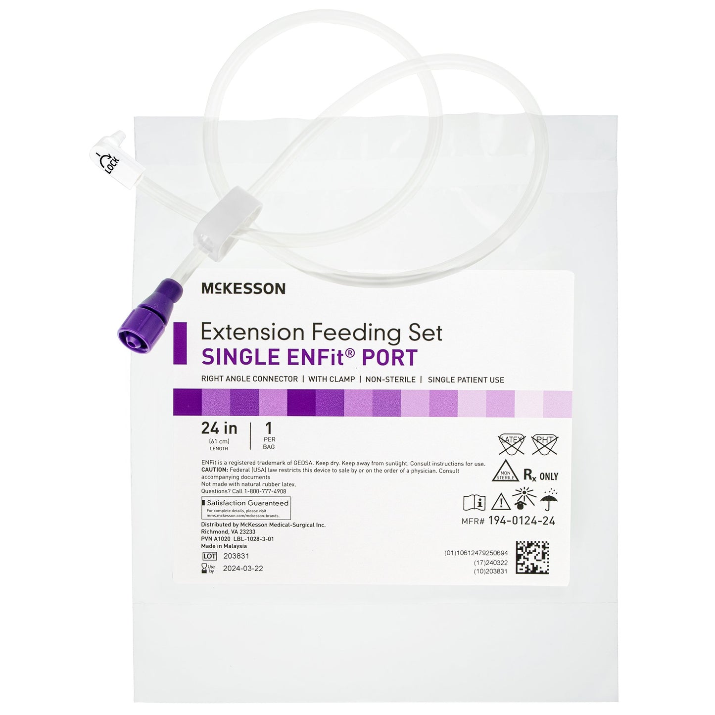 McKesson Bolus Enteral Feeding Extension Tube Set, 24 Inch