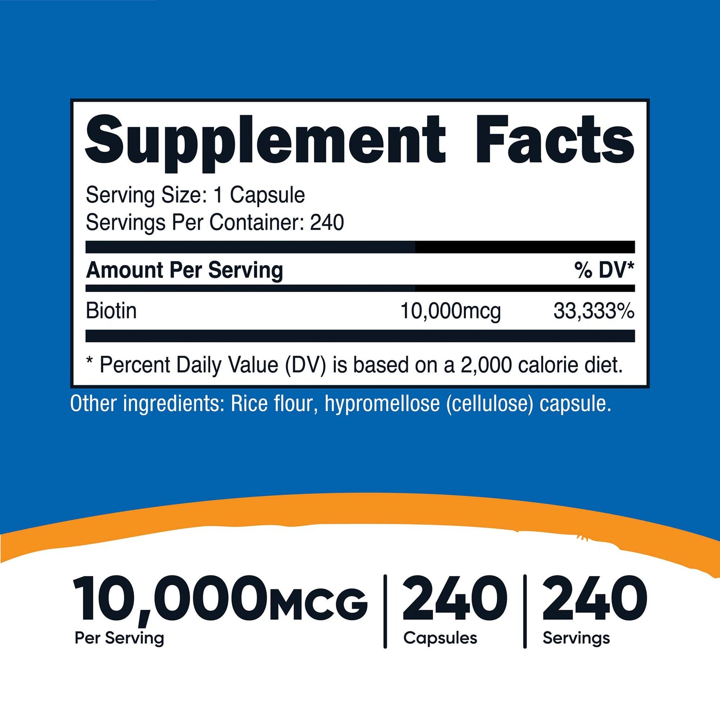 Dietary Supplement nutricost® Biotin 10 mg Strength Capsule 240 Per Bottle