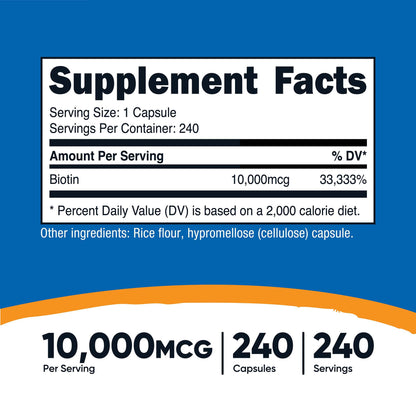 Dietary Supplement nutricost® Biotin 10 mg Strength Capsule 240 Per Bottle