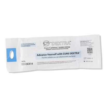 Intermittent Closed System Catheter Cure Dextra® Closed System Unisex / Straight Tip 14 Fr. Without Balloon