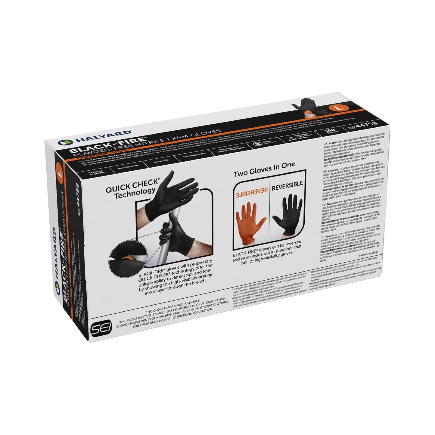 Black-Fire* Nitrile Reversible Exam Glove, Large, Black / Orange