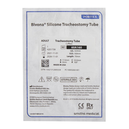 Bivona® Tracheostomy Tube, Uncuffed, Size 6.7