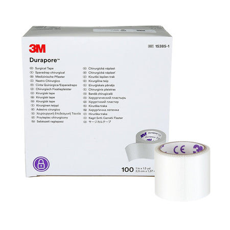 Solventum 1538S-1 3M Durapore Silk-Like Cloth Medical Tape, 1 Inch x 1-1/2 Yard, White