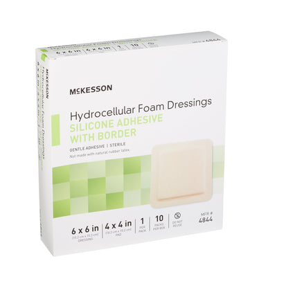 McKesson Silicone Adhesive with Border Silicone Foam Dressing, 6 x 6 Inch