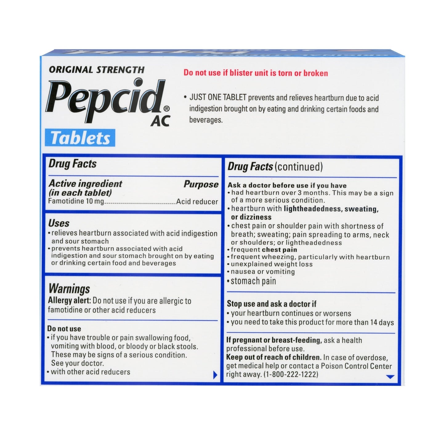 Pepcid® AC Famotidine 10 mg Acid Reducer Tablets Original Strength