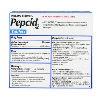 Pepcid® AC Famotidine 10 mg Acid Reducer Tablets Original Strength