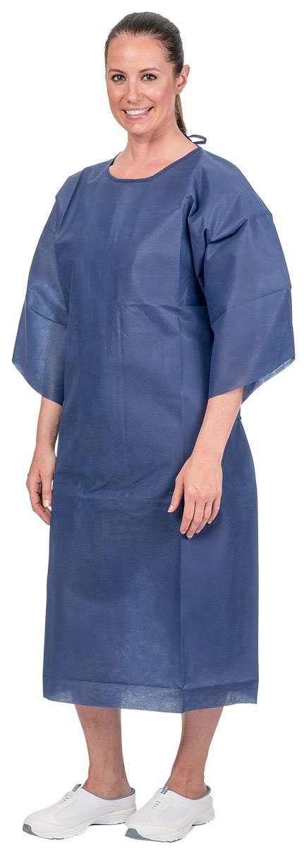 Aspen Surgical Products 0456P Patient Exam Gown One Size Fits Most Blue Disposable