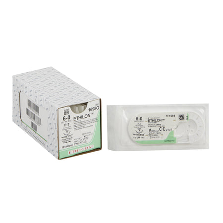 Ethicon 3026 Ethilon Nylon Nonabsorbable Suture with Needle, Size 6-0, Precision Reverse Cutting