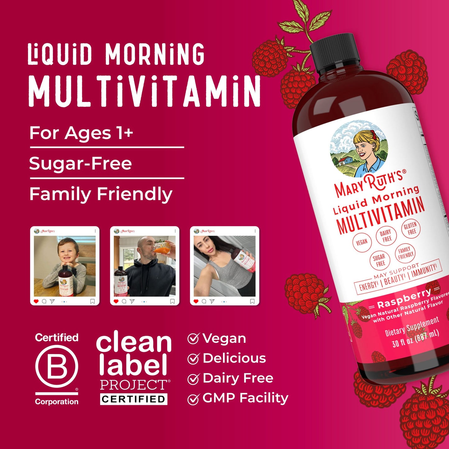 Mary Ruth's™ Liquid Morning Multivitamin, Raspberry Flavor, 30-ounce Bottle