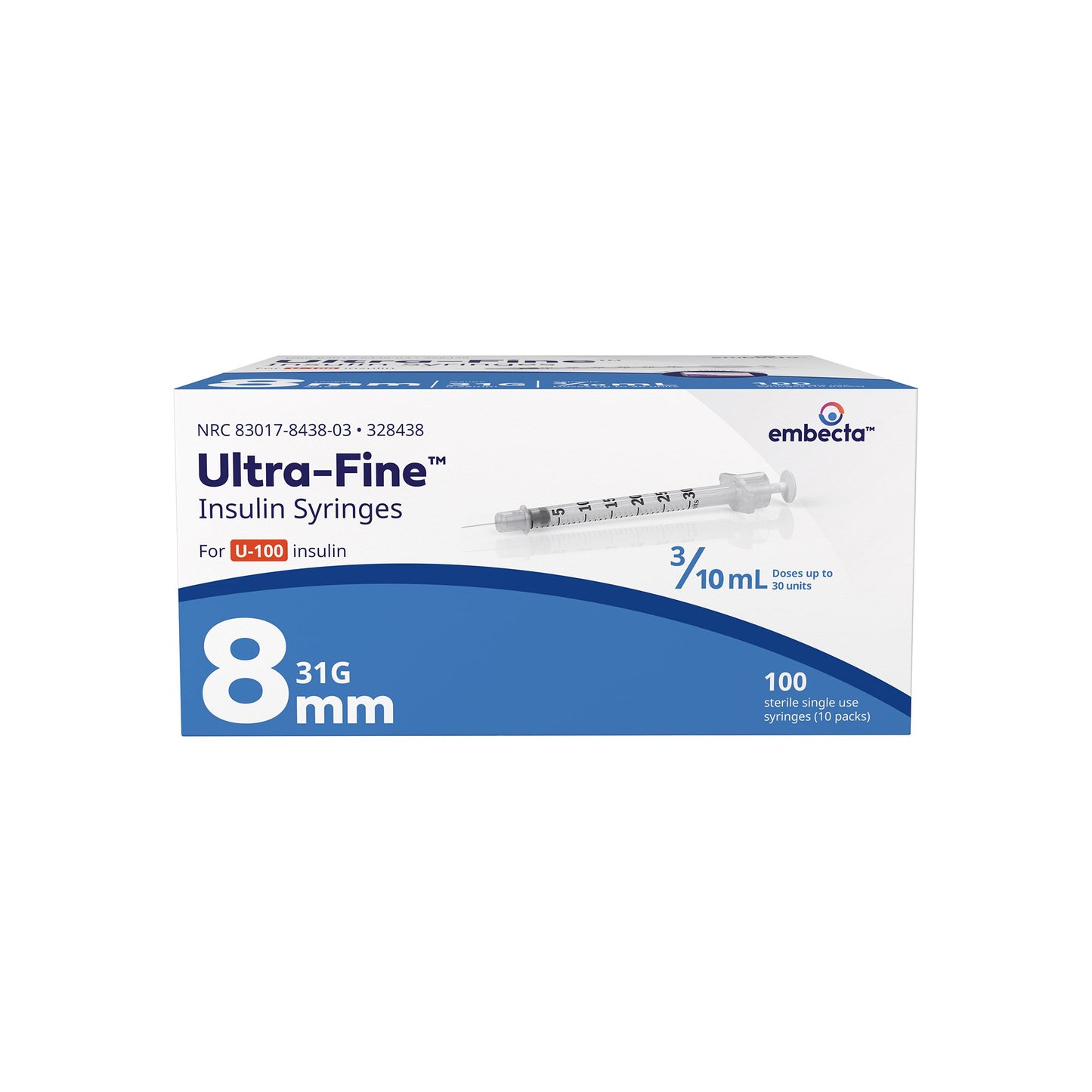 Standard Insulin Syringe with Needle Ultra-Fine™ 0.3 mL 5/16 Inch 31 Gauge NonSafety Regular Wall