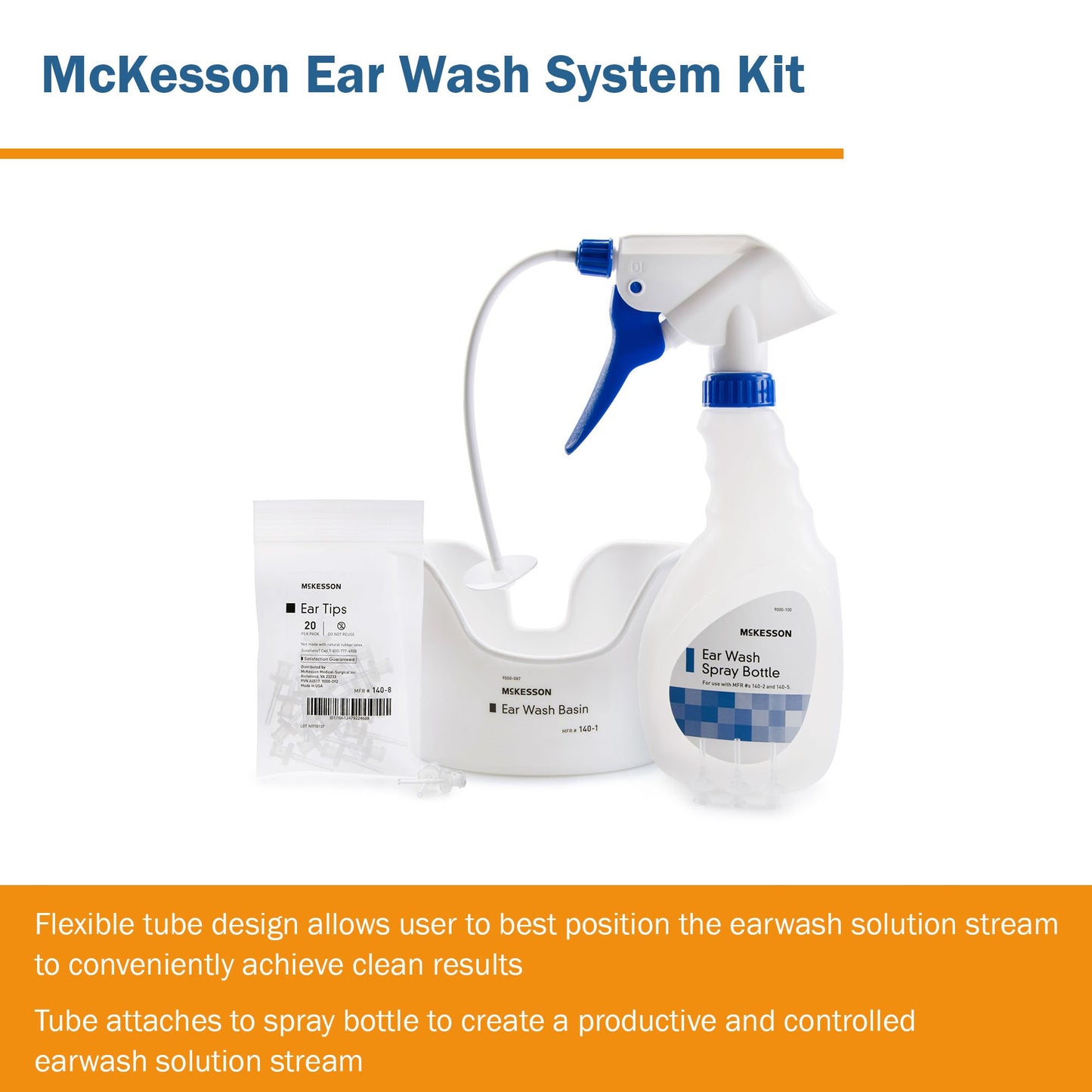 McKesson Ear Wash System Kit Spray Bottle with Flexible Tube and 23 Ear Tips