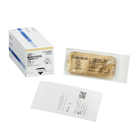 McKesson 1034497 Chromic Gut Absorbable Suture with Needle, Size 3-0, C-13 Reverse Cutting