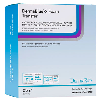 DermaBlue+™ Foam Silver Foam Dressing, 2 x 2 Inch