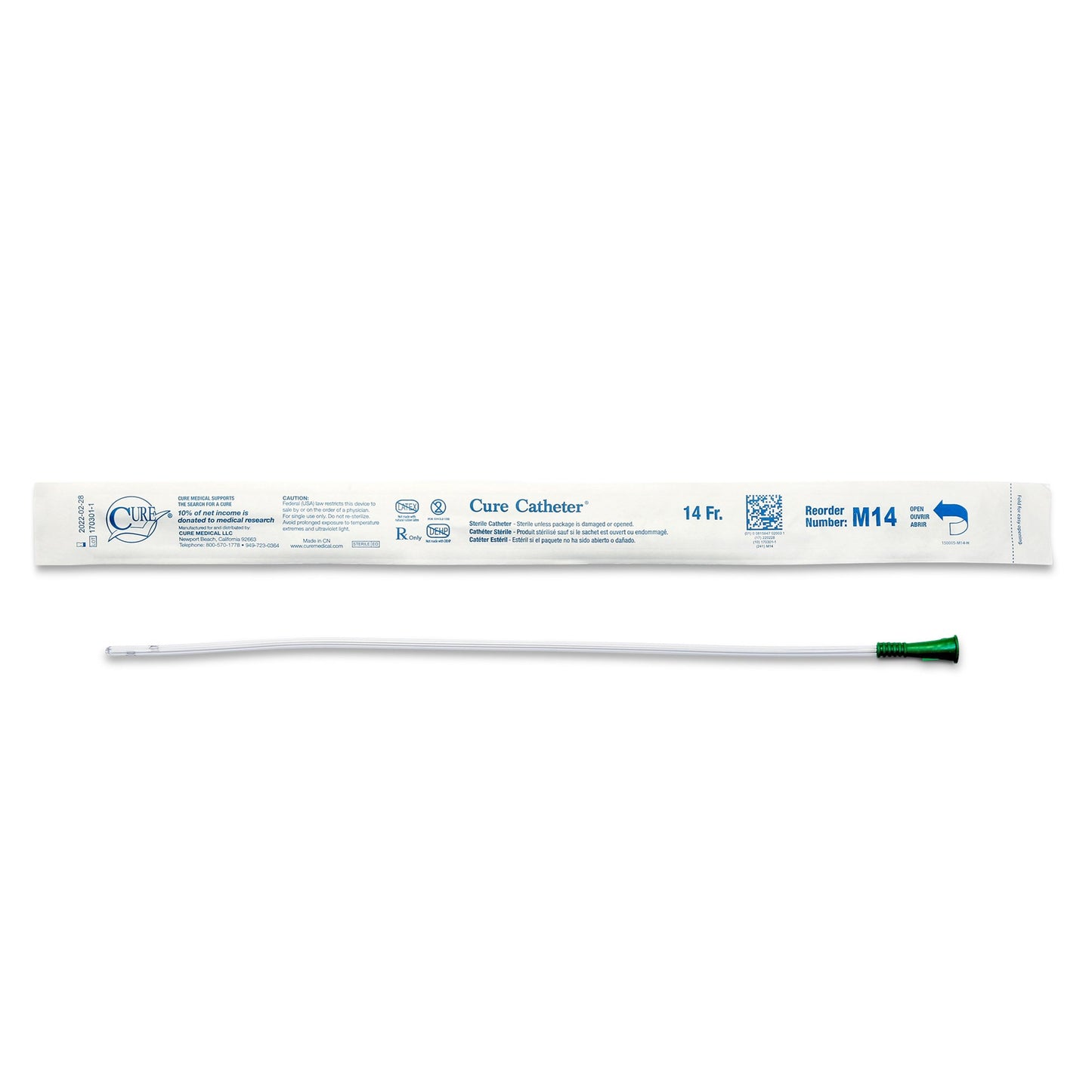 Cure Catheter™ Male Intermittent Catheter, 14 Fr., Straight M14