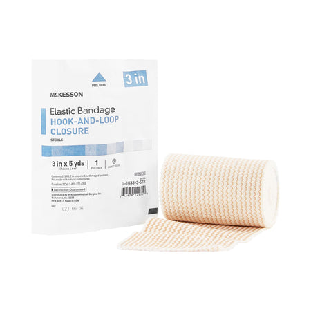 McKesson 16-1033-3-STR Hook and Loop Closure Elastic Bandage, 3 Inch x 5 Yard