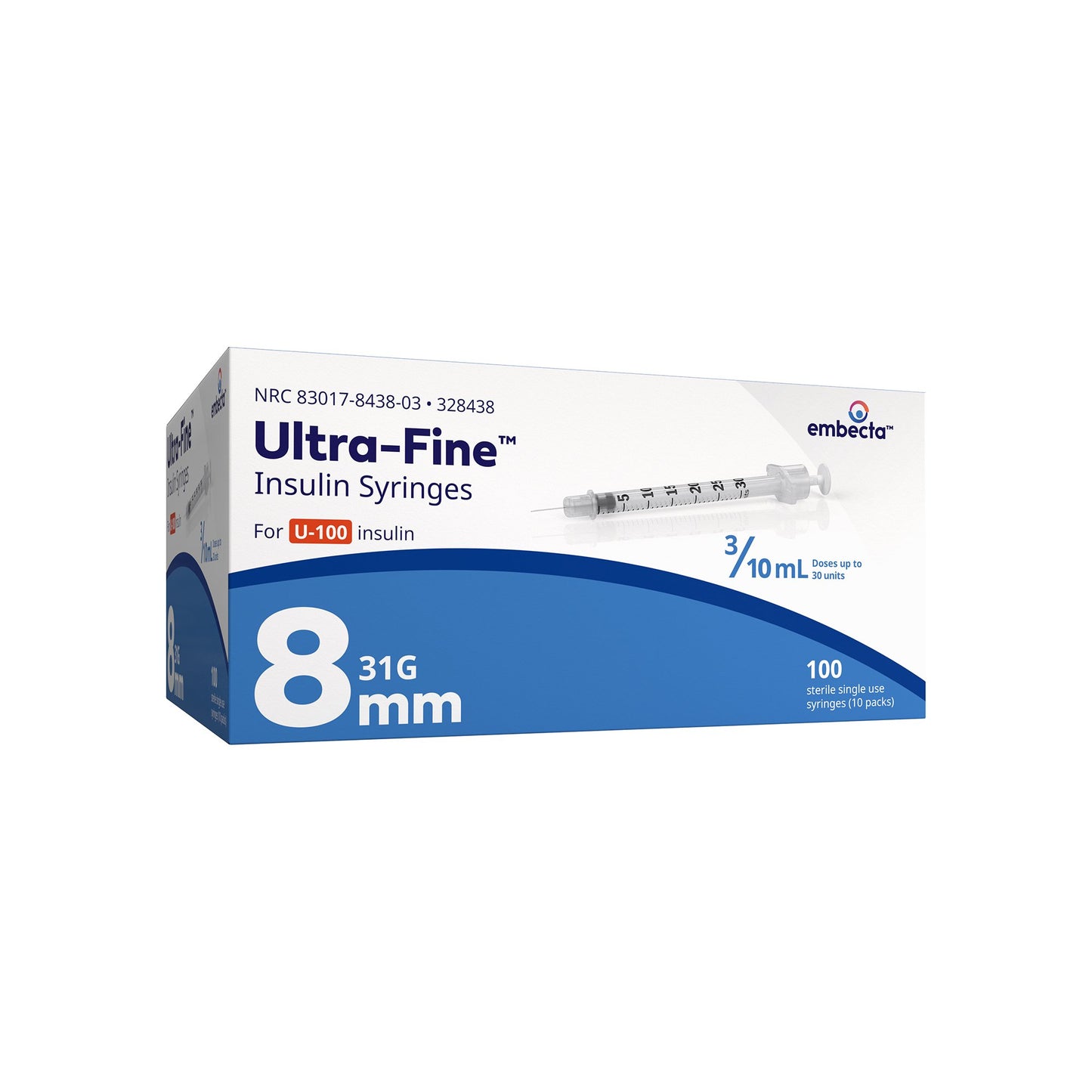 Standard Insulin Syringe with Needle Ultra-Fine™ 0.3 mL 5/16 Inch 31 Gauge NonSafety Regular Wall