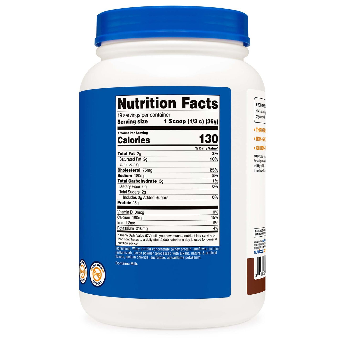 Oral Supplement Nutricost Whey Protein Concentrate Chocolate Flavor Powder 1.5 lb. Canister