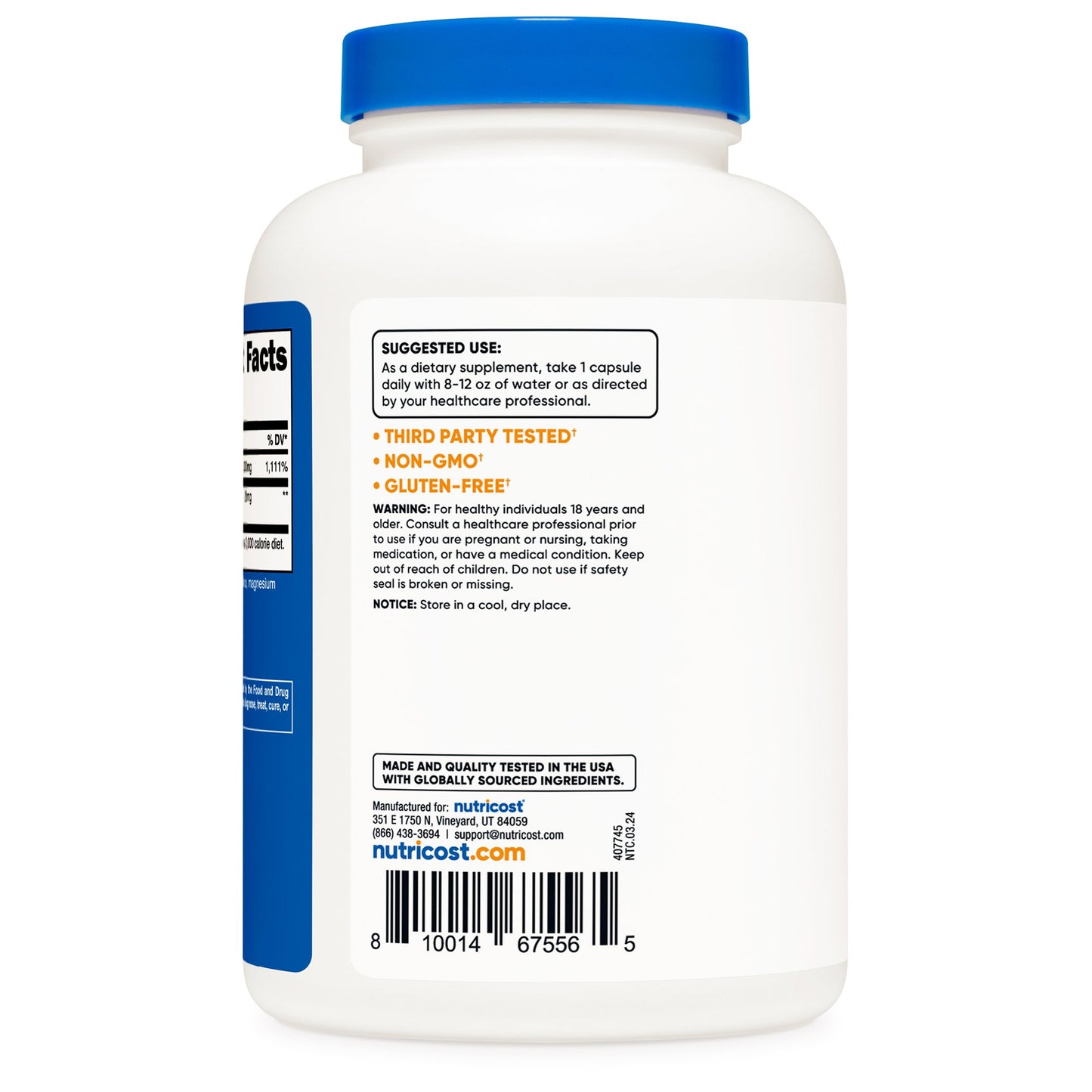 Dietary Supplement nutricost® Vitamin C with Rose Hips Vitamin C / Rose Hips 1,000 mg - 25 mg Strength Capsule 240 Per Bottle