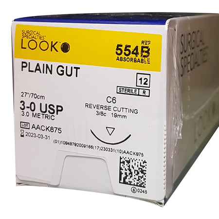 Surgical Specialties 554B LOOK Plain Gut Absorbable Suture with Needle, Reverse Cutting Monofilament