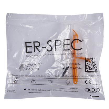 Vaginal Speculum ER-SPEC® Pederson NonSterile Office Grade Acrylic Medium Double Blade Duckbill Disposable Built-In Light Source