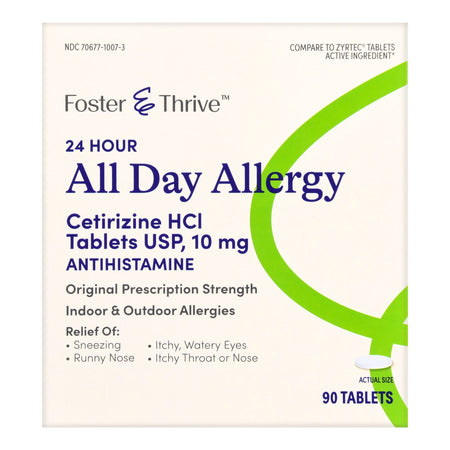 McKesson 70677100703 Foster & Thrive 24 Hour All Day Allergy Cetirizine HCl USP 10 mg Tablets