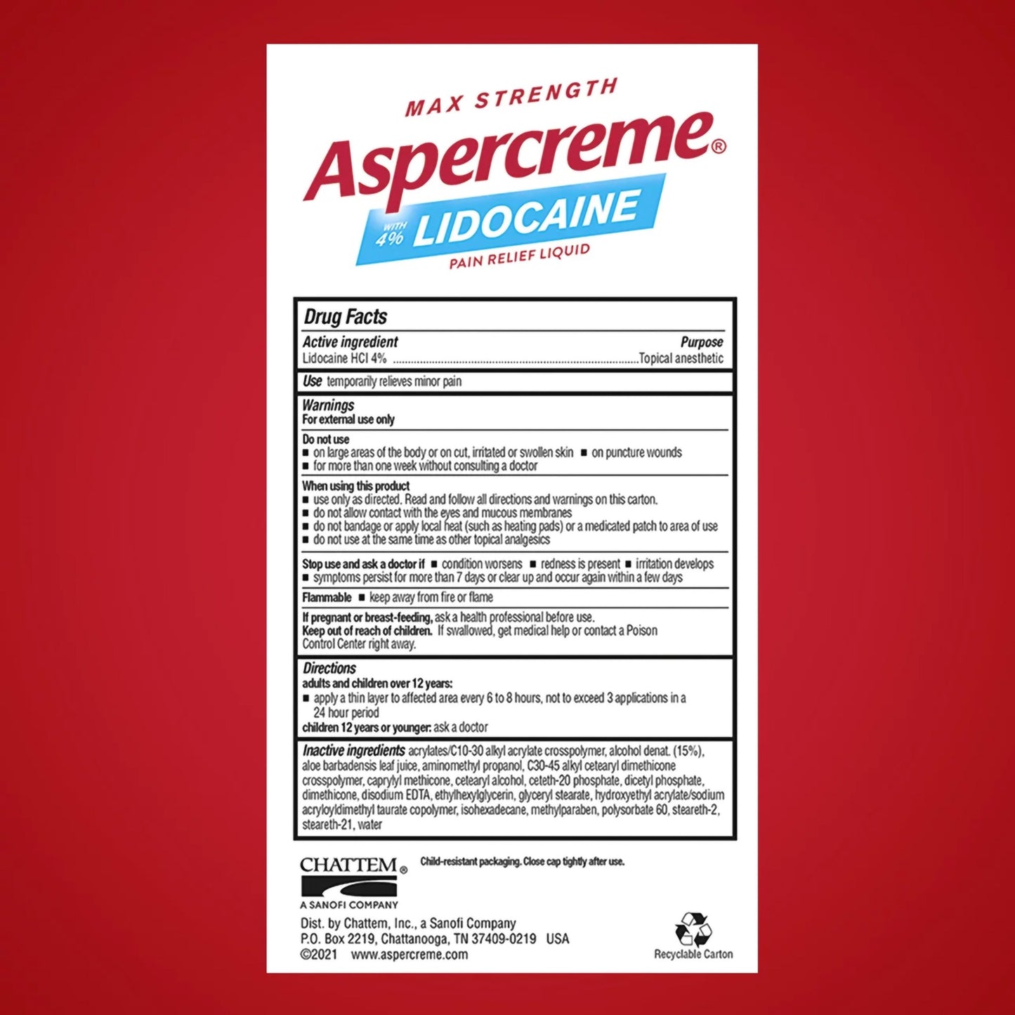 Aspercreme with 4% Lidocaine Pain Relief Liquid, Fragrance-Free