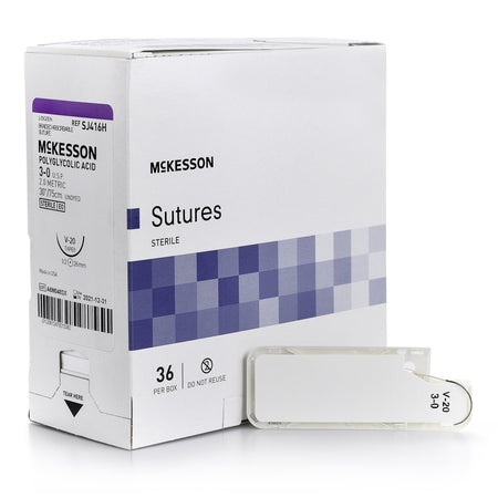 McKesson SJ416H Polyglycolic Acid Absorbable Suture with Needle, V-20, Braided