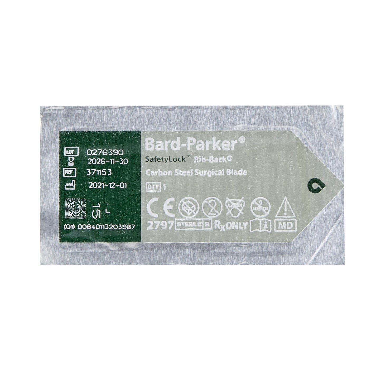 Surgical Blade Bard-Parker® SafetyLock™ Rib-Back® Carbon Steel No. 15 Sterile