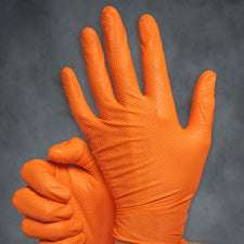 Adenna ProWorks CATCH Orange Nitrile Disposable Gloves With Pyramid Grip Texture, 9 mil CAT455, 100/Box, 1000/Case