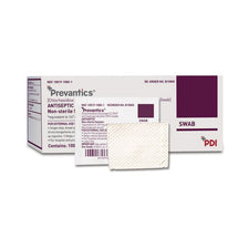 PDI Prevantics Antiseptic Prep Pad, 3.15%/70% Strength, CHG (Chlorhexidine Gluconate)/Isopropyl Alcohol, Individual Packet, NonSterile, 100/box, B10800