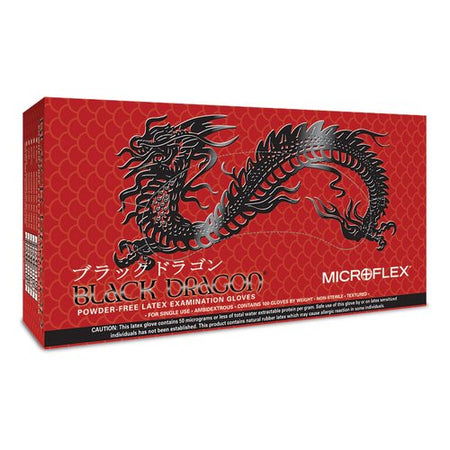 Microflex 1000-pf Black Dragon Exam Glove, NonSterile, Latex, Standard Cuff