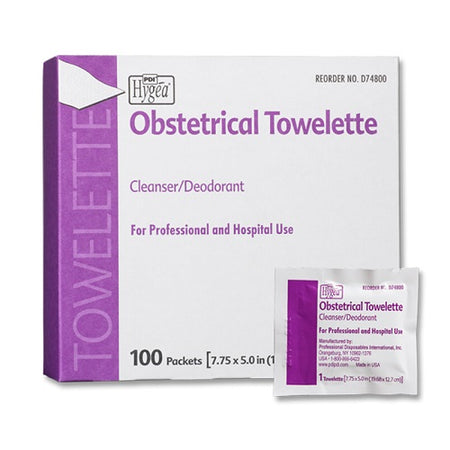 PDI Obstetrical Wipe Hygea, Individual Packet, BZK (Benzalkonium Chloride)/Ethyl Alcohol, Scented, 100 Count, Each, D74800