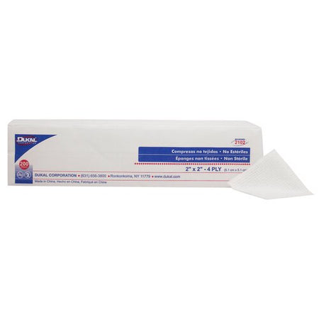Dukal Clinisorb NonWoven Sponge, Polyester/Rayon, 4-Ply, Square, NonSterile, 200/Sleeve, 2" x 2", 3" x 3", 4" x 4"