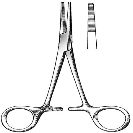 Fine Surgical Kelly Hemostatic Forceps, Mid Grade, Stainless Steel, Ratchet Lock, Finger Ring Handle, Straight, Serrated Tips, 5½", Each, GS-20-550