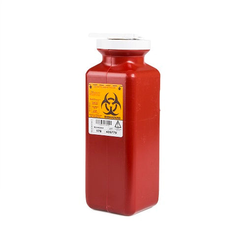 Medegen Medical Products Sharps Container Sharps-Tainer, Red Base/White Lid, Vertical Entry, 10"H x 3½"W x 3½"D, 1.7 Quart, Each, MAI178
