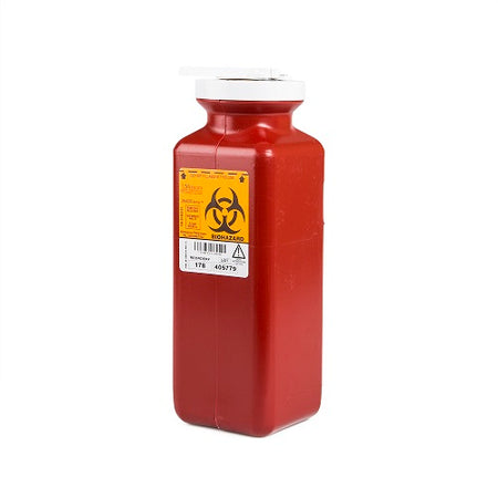 Medegen Medical Products Sharps Container Sharps-Tainer, Red Base/White Lid, Vertical Entry, 10"H x 3½"W x 3½"D, 1.7 Quart, Each, MAI178
