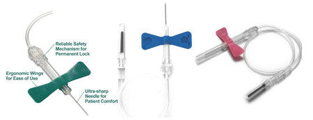 Safety Blood Collection Winged Sets 25G, 23G or 21G x 3/4'', ONE-CARE® GLIDE & LOCK Luer-Adapter, 12'' Tube 50/Box