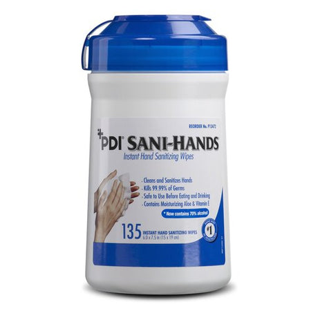 PDI Sani-Hands Hand Sanitizing Wipe, 135 Count, Ethyl Alcohol, Wipe Canister, Each, P13472