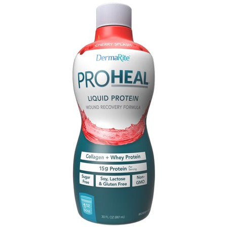 DermaRite ProHeal, Sugar Free, Liquid Protein, Cherry Splash, 15 grams/Ounce, 30oz Bottle, 6/Case, PRO1000