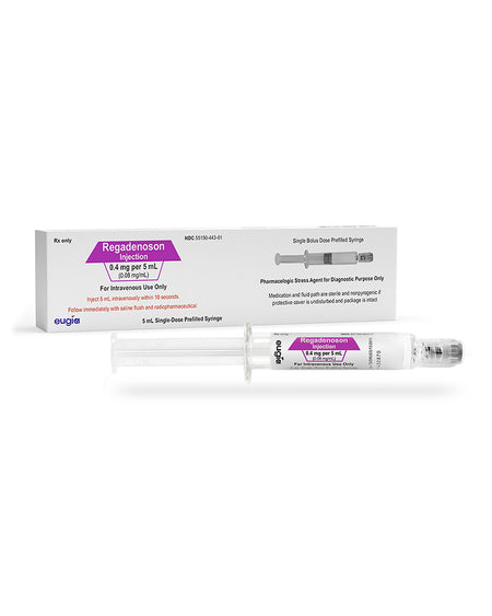 Eugia Pharmaceuticals, Regadenoson Injection, 0.4mg/5mL, 0.08mg/mL, Prefilled Syringe, 5mL, Each, 55150-0443-01 by Eugia.