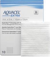 A retail box of ConvaTec 420674 AQUACEL EXTRA dual layer hydrofiber sterile wound dressings at Lexicon Medical Supply.