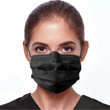 Dukal ULM-6180 BlakCat Black Mask, Level 1, Ear-Loop, 4-Layer, 3-Fold, 50/Box, DUK