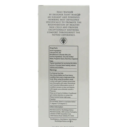 Back label ingredients and directions for New Religion Holy Water lidocaine spray