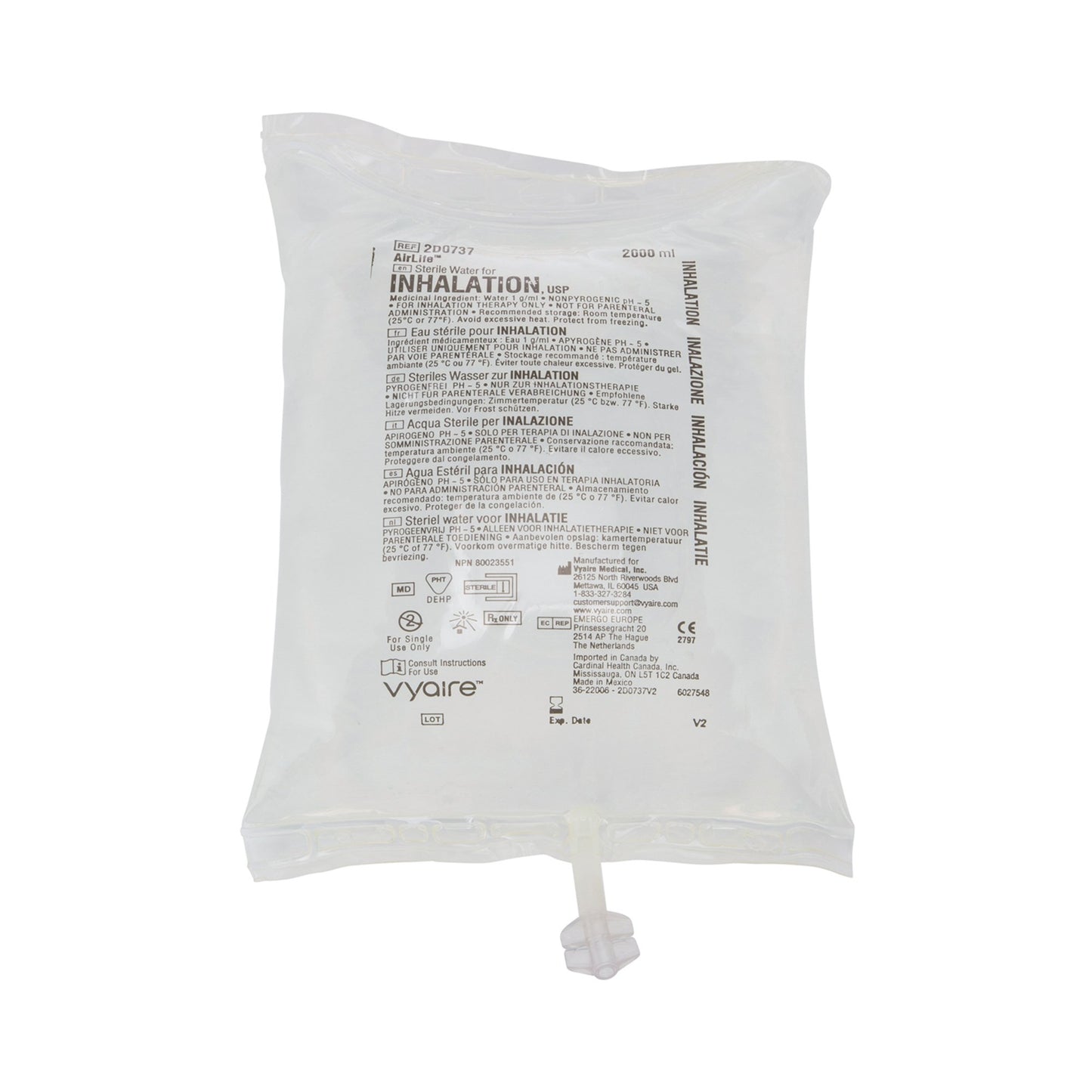 AirLife® Respiratory Therapy Sterile Water Inhalation Solutions, Flexible Bag, 2000 mL